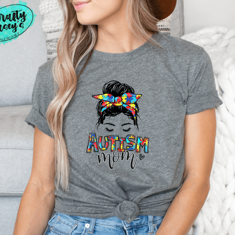 Autism Awareness Puzzle Mom Skull T-shirts