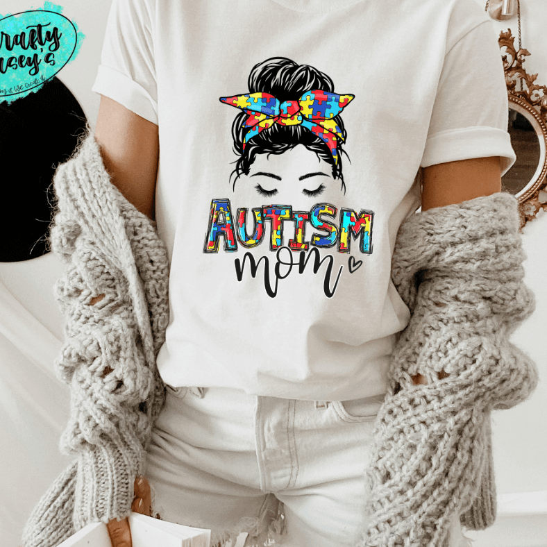 Autism Awareness Puzzle Mom Skull T-shirts