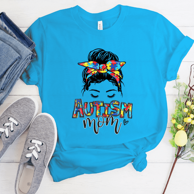Autism Awareness Puzzle Mom Skull T-shirts