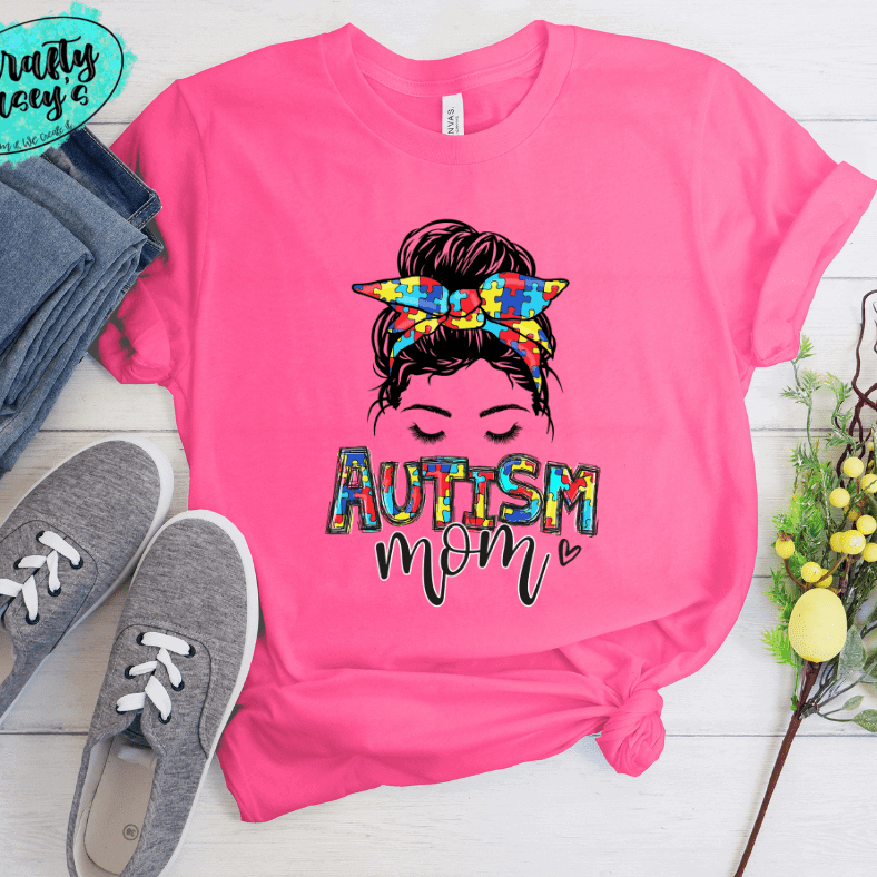 Autism Awareness Puzzle Mom Skull T-shirts