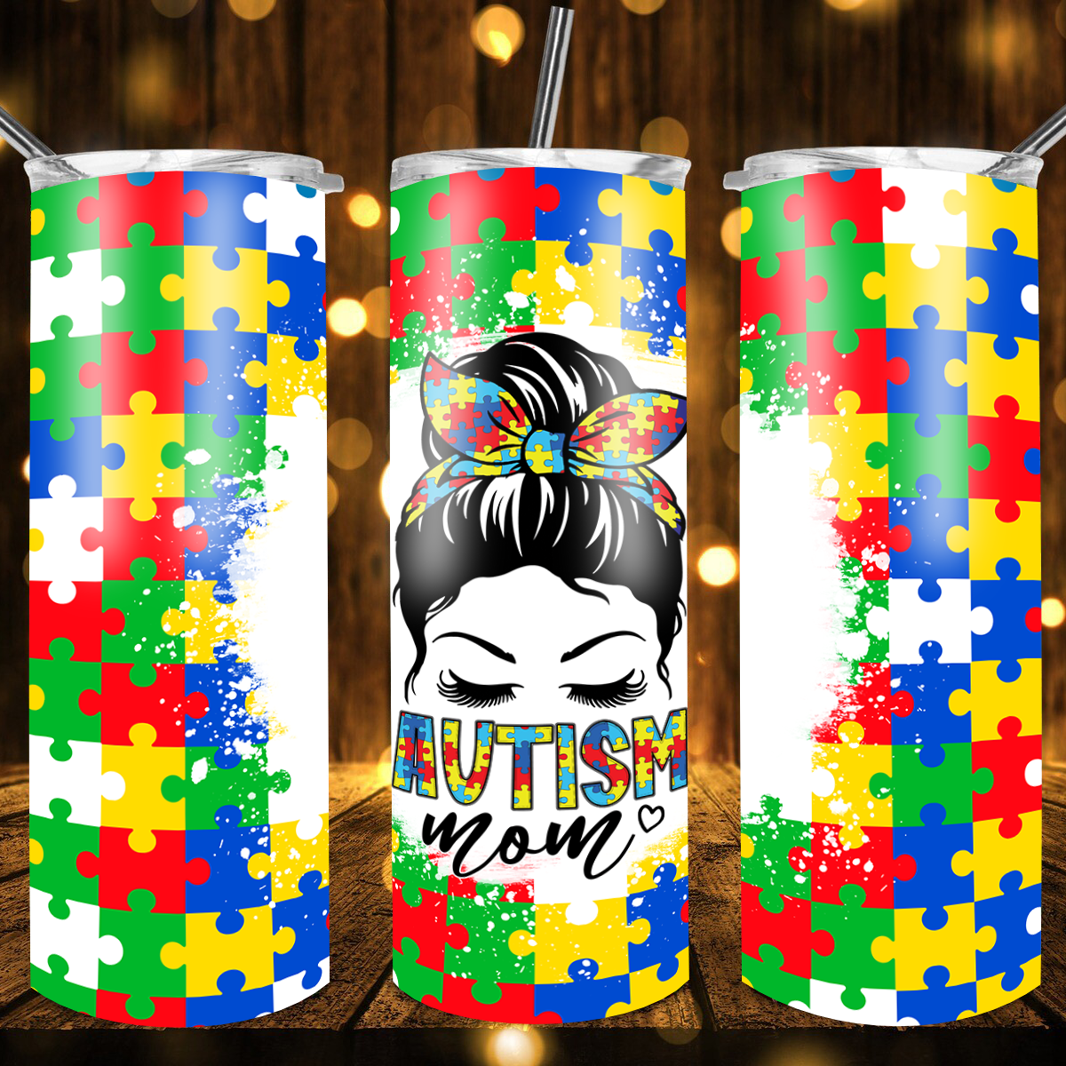 Autism Mom Bun Tumbler