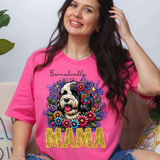 Bernadoodle Dog Mama Faux Glitter Tee