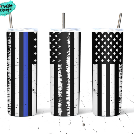 Blue Line Distressed Police Patriotic I Steel Drink Tumbler