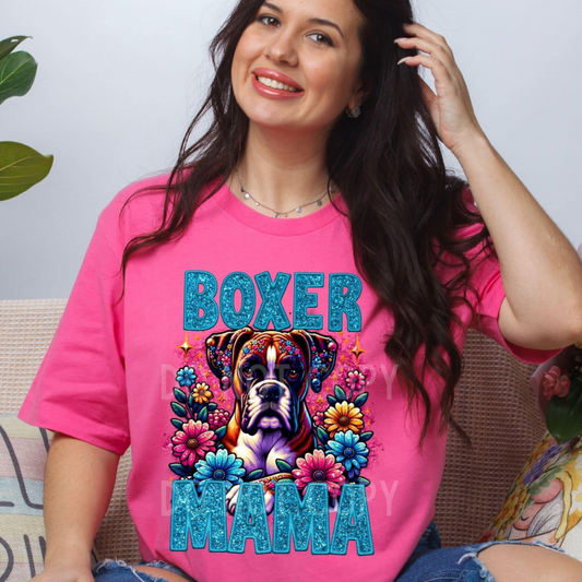 Boxer Dog Mama Faux Glitter Tee