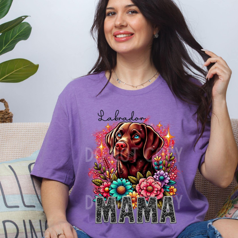 Chocalate Labrador Dog Mama Faux Glitter Tee