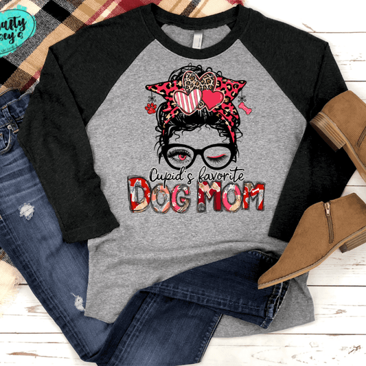 Cupids Favorite Dog Mom Bun- Valentines Raglan