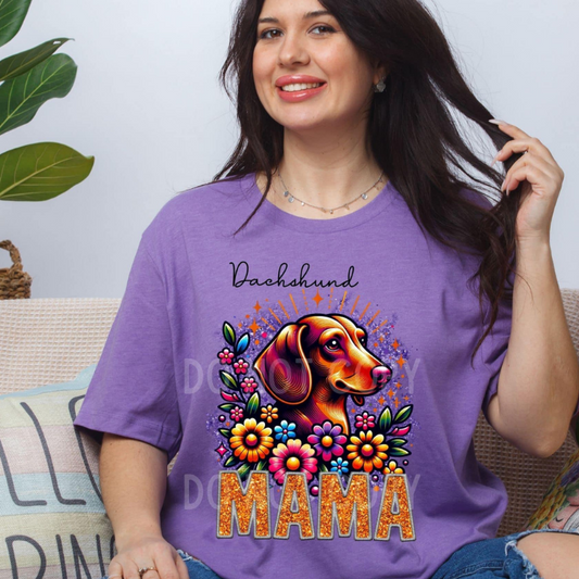Dashahund Dog Mama Faux Glitter Tee