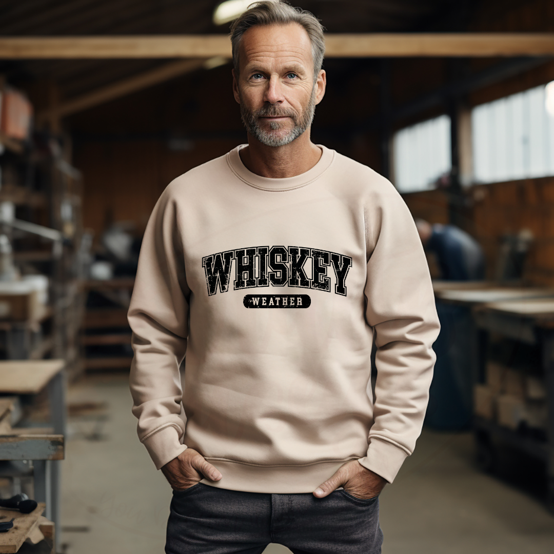 Distressed Whiskey Weather Tee, Crewneck, Hoodie