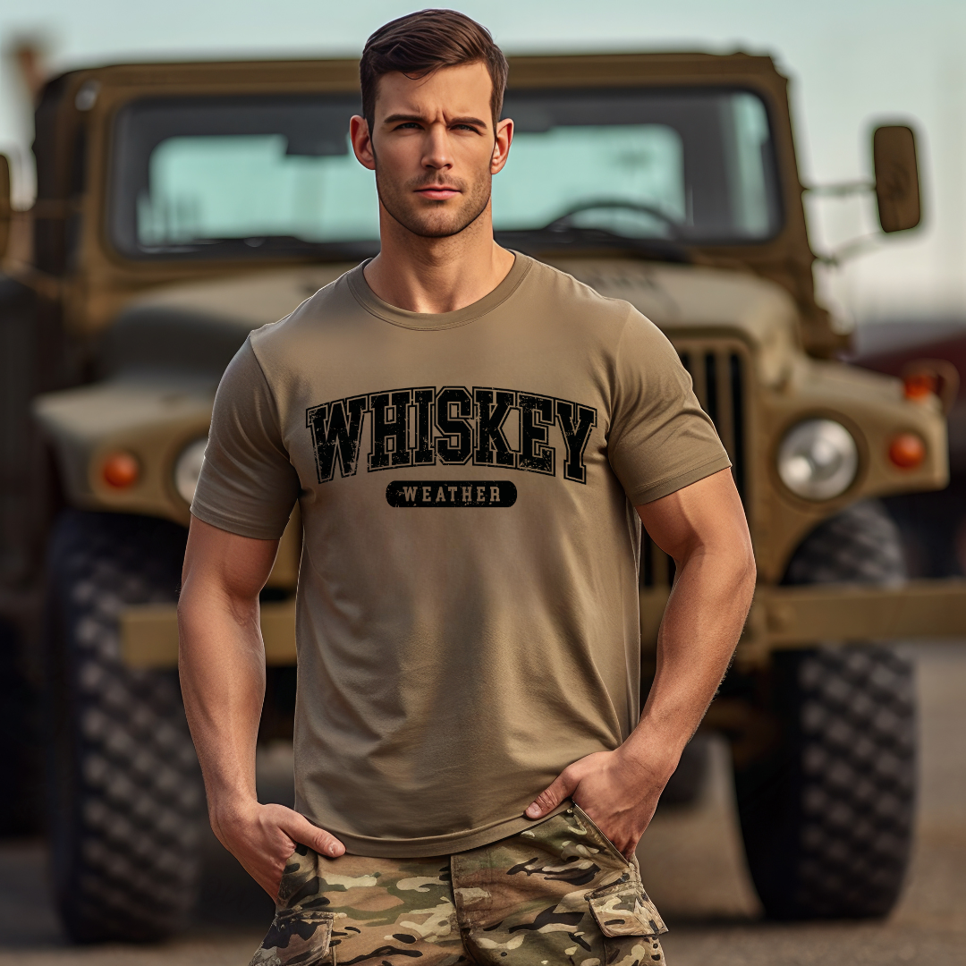 Distressed Whiskey Weather Tee, Crewneck, Hoodie