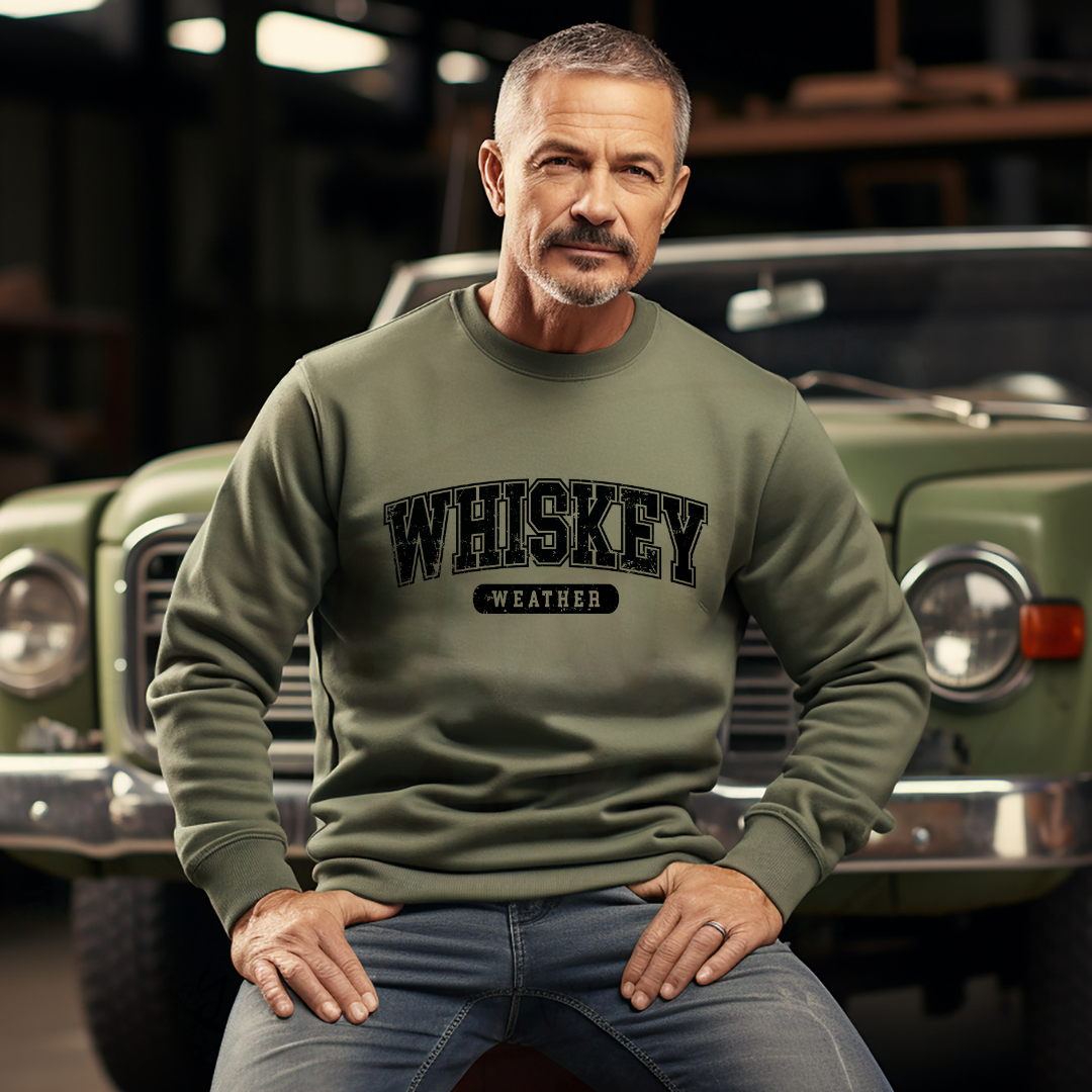 Distressed Whiskey Weather Tee, Crewneck, Hoodie
