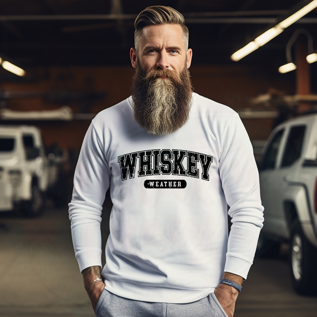 Distressed Whiskey Weather Tee, Crewneck, Hoodie