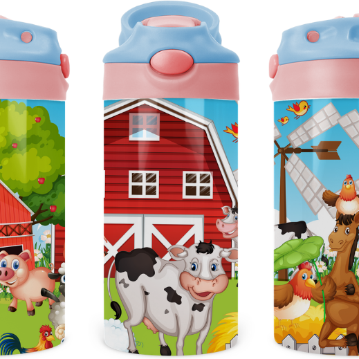 Farm Animals Kids 12 oz Water Bottle Flip Top