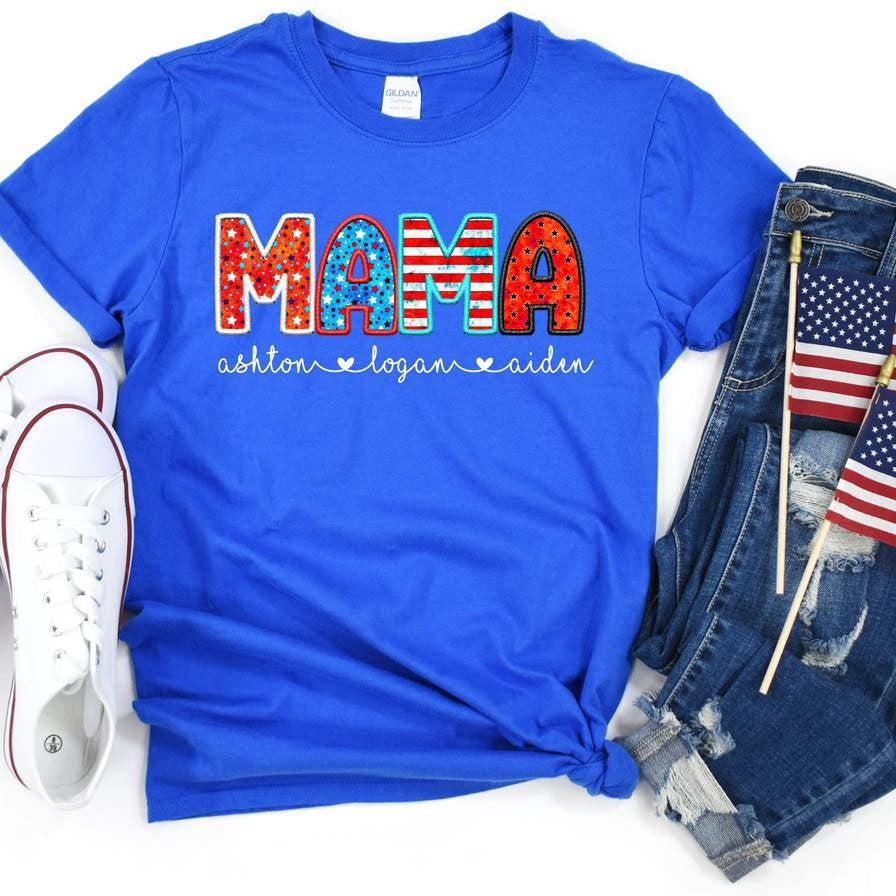 Faux Embroidering Mama Personalized Graphic Tee