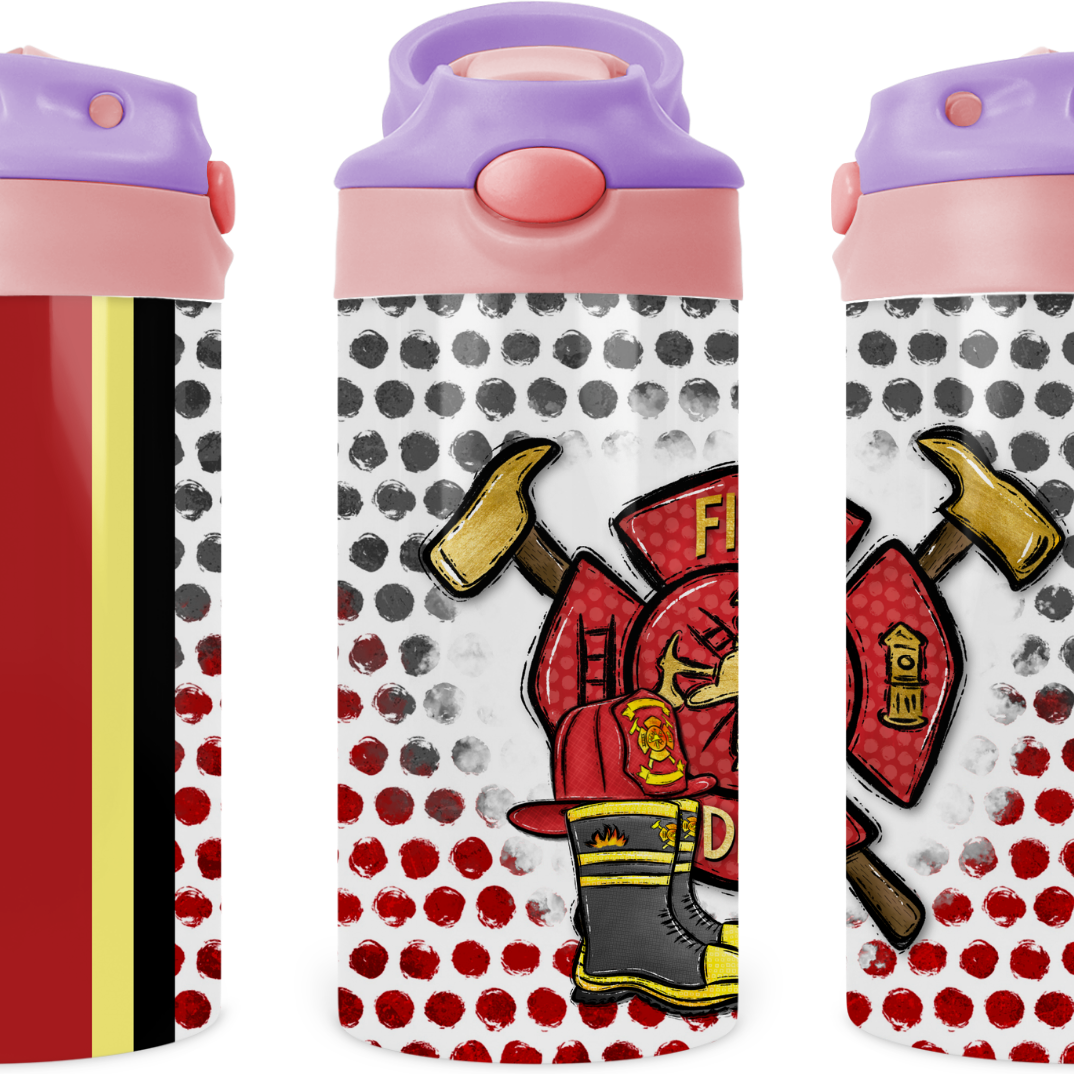 Fire Fighter Badge Kids 12 oz Water Bottle Flip Top