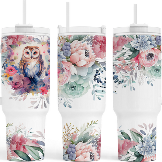 Floral Owl 40 oz. Tumbler