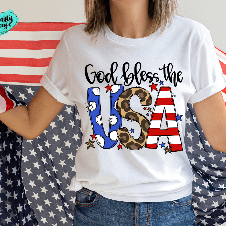 God Bless The USA-Colorful Leopard-Tee