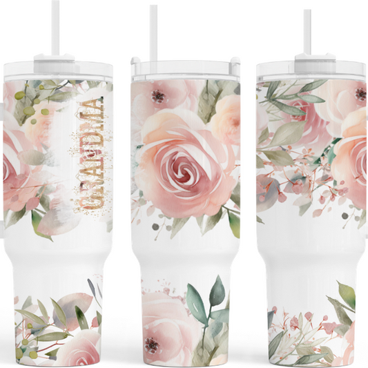 Grandma Pink Roses 40 oz Tumbler