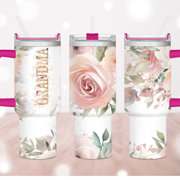 Grandma Pink Roses 40 oz Tumbler
