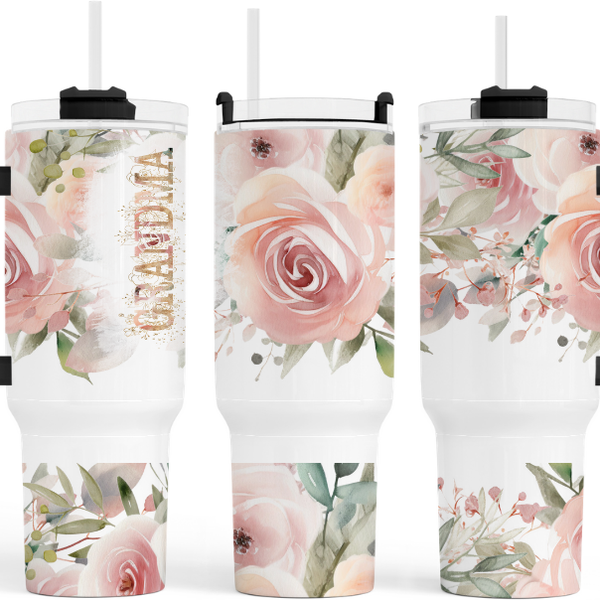 Grandma Pink Roses 40 oz Tumbler