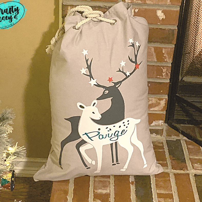 Gray Reindeer Santa-Sack-Personalized-Embroidered