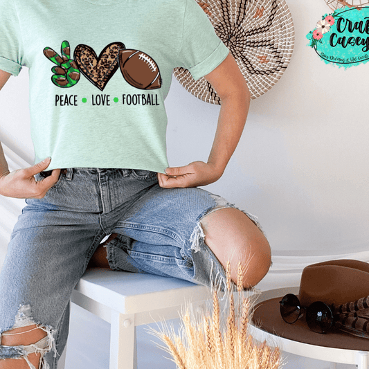 Green Peace Love Leopard Football Women's-Unisex T-shirt.