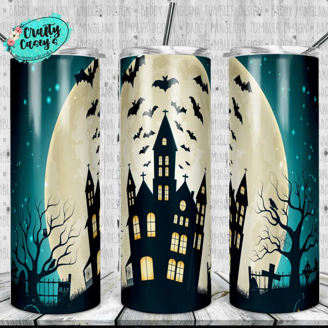 Crafty Casey's Home & Garden > Kitchen & Dining > Tableware > Drinkware > Tumblers 20 fl oz. / Multi / Skinny Halloween Scary House -Halloween-Drink Tumbler