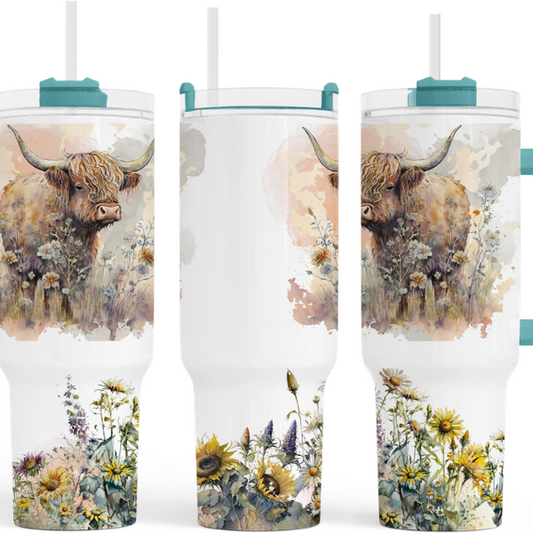 Highland Sunflower Cow 40 Oz. Tumbler