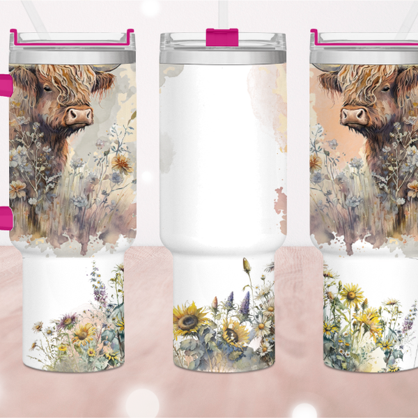 Highland Sunflower Cow 40 Oz. Tumbler