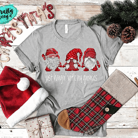 Just Hangin' With My Gnomies-Red Santa Christmas Tee
