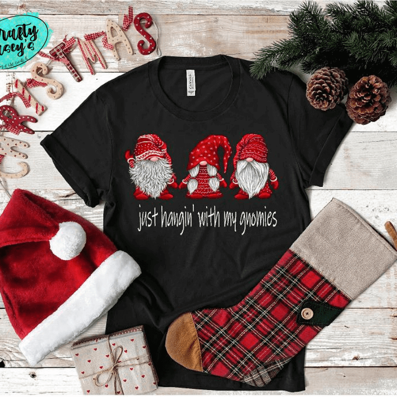 Just Hangin' With My Gnomies-Red Santa Christmas Tee