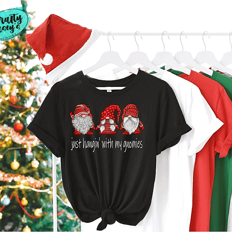 Just Hangin' With My Gnomies-Red Santa Christmas Tee