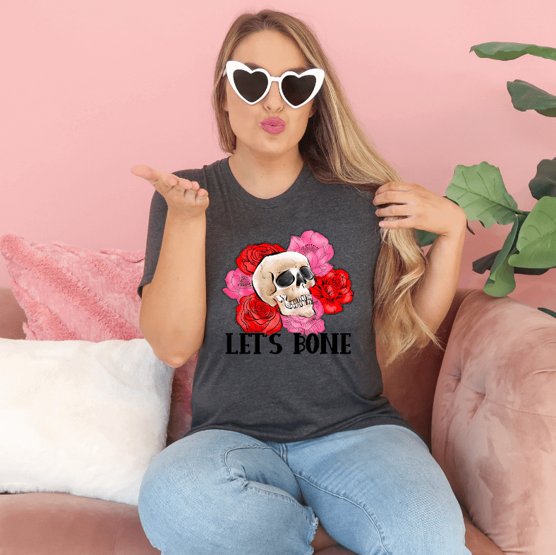 Let's Bone Valentine's Skull Funny Tee