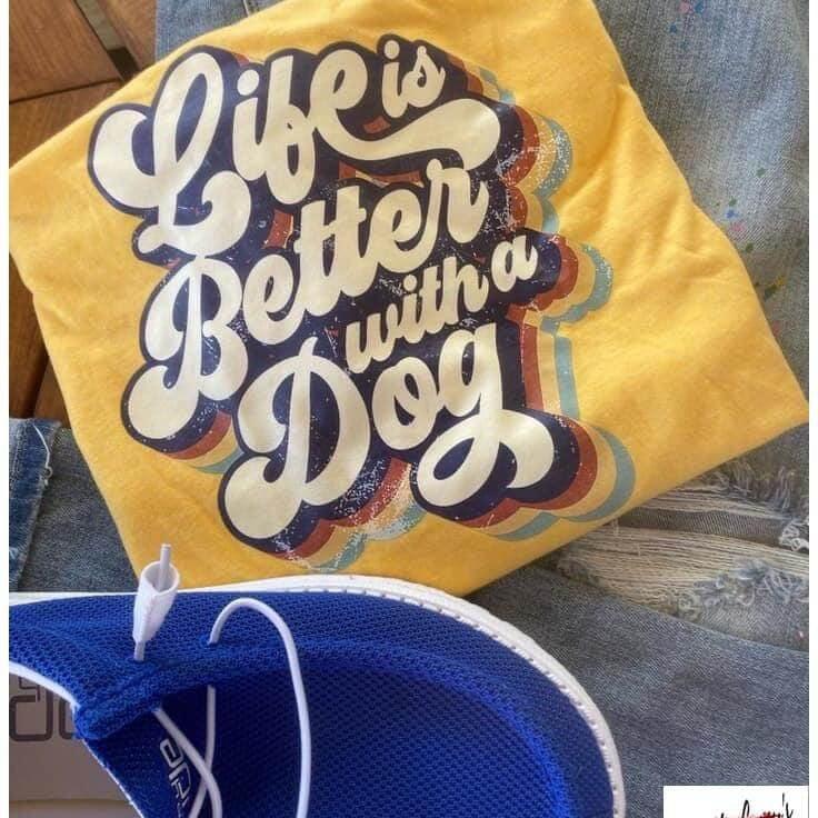 Crafty Casey's Inspirational Unisex T-shirt S / Yellow / Short Sleeve Life Is Better With A Dog Retro Style- Unisex T-shirts