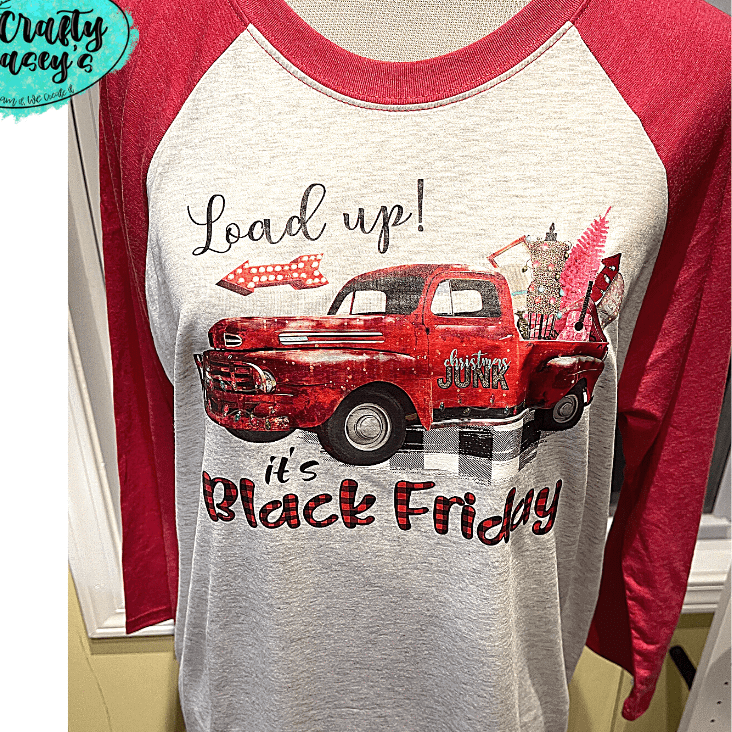 Crafty Casey's Christmas 3/4 Sleeves Raglan Load Up Black Friday Red Truck Christmas- Unisex Graphic Bella-Canvas Raglan