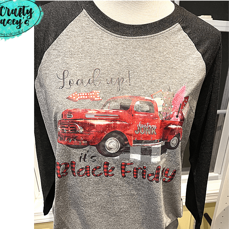 Crafty Casey's Christmas 3/4 Sleeves Raglan Load Up Black Friday Red Truck Christmas- Unisex Graphic Bella-Canvas Raglan