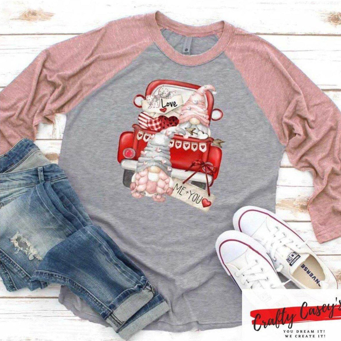Love Gnomes Valentines Day Truck Raglan