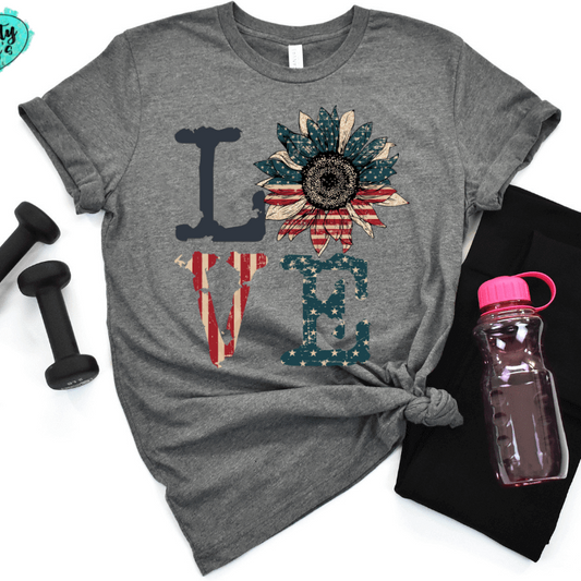 Love Retro- Sunflower Patriotic Tee