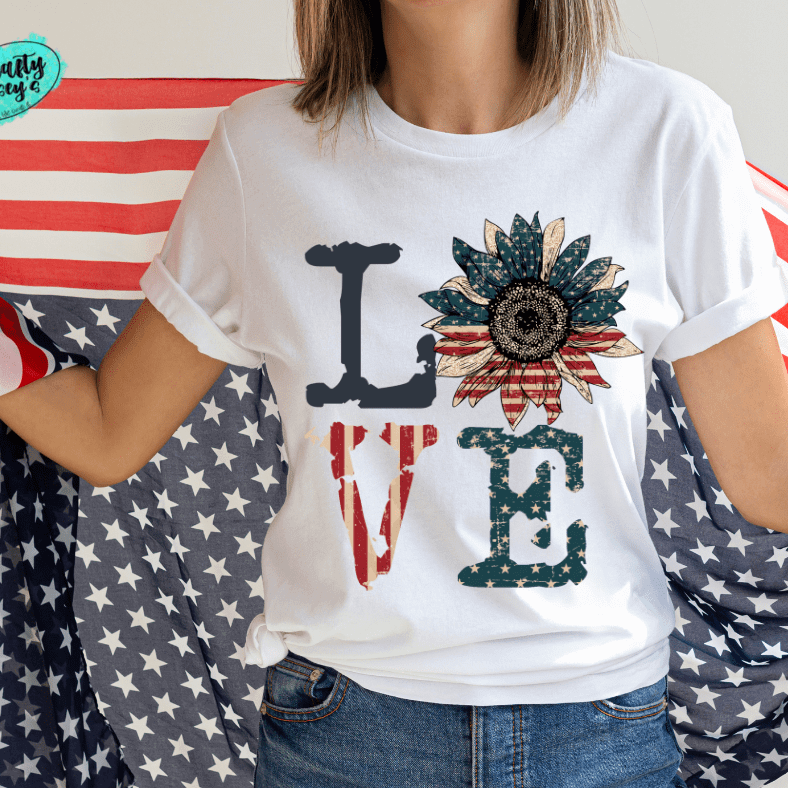 Love Retro- Sunflower Patriotic Tee