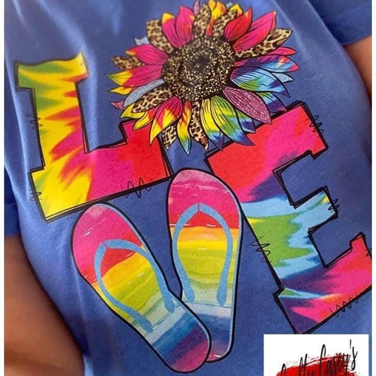 Love Sunflower Flip Flop Tie-Dye- Retro T-shirts
