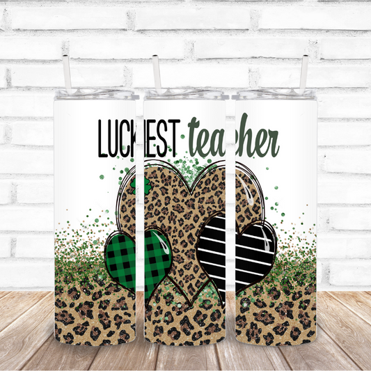 Luckiest Teacher Cheetah Heart Tumbler
