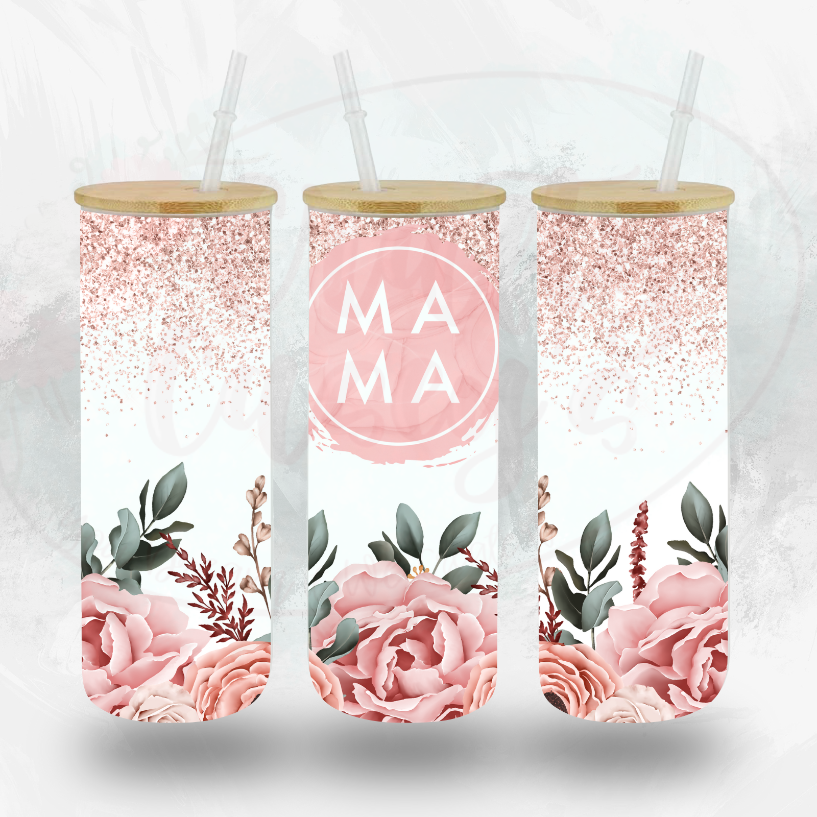 MAMA Pink Roses Glass Tumbler