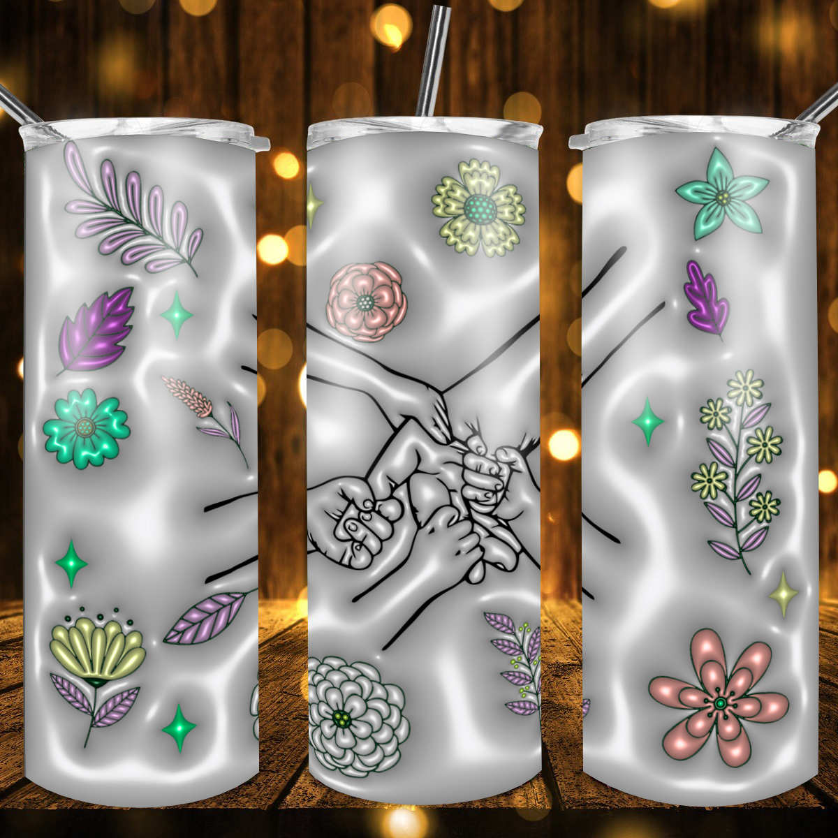 Mama, Grandma & Child's Hand -Personalized Drink Tumbler