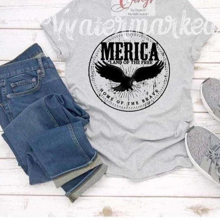 Crafty Casey's Men's Unisex Patroitic Tee's S / Ash / Short Sleeve Merica Eagle Land Of The Free Home Of The Brave ! Unisex T-shirt