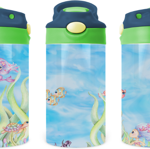 Mermaid By The Sea Kids 12 oz Water Bottle Flip Top