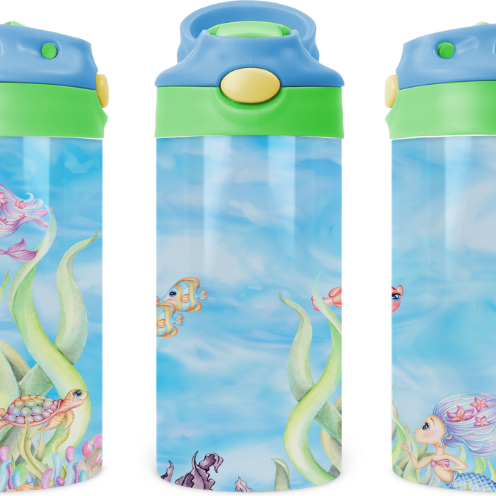 Mermaid By The Sea Kids 12 oz Water Bottle Flip Top