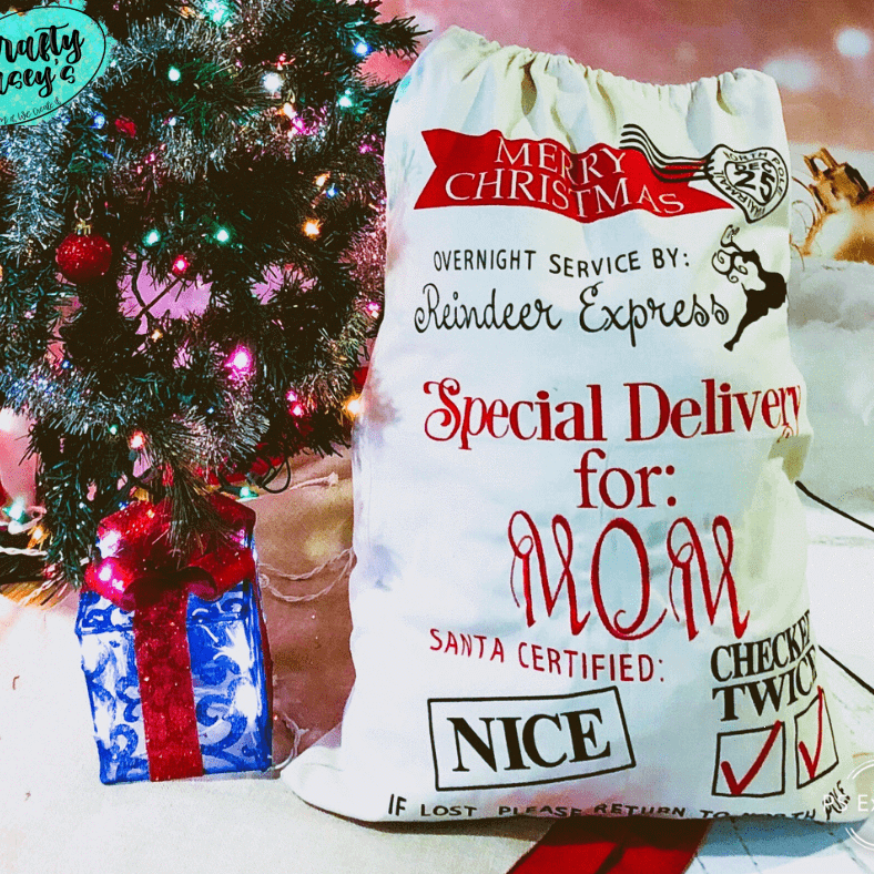 Crafty Casey's Christmas Santa Sacks 19x27 in. / Black / Adline Merry Christmas Overnight Service By Reindeer Express Santa Sack Personalized-Embroidered-Gift Bag