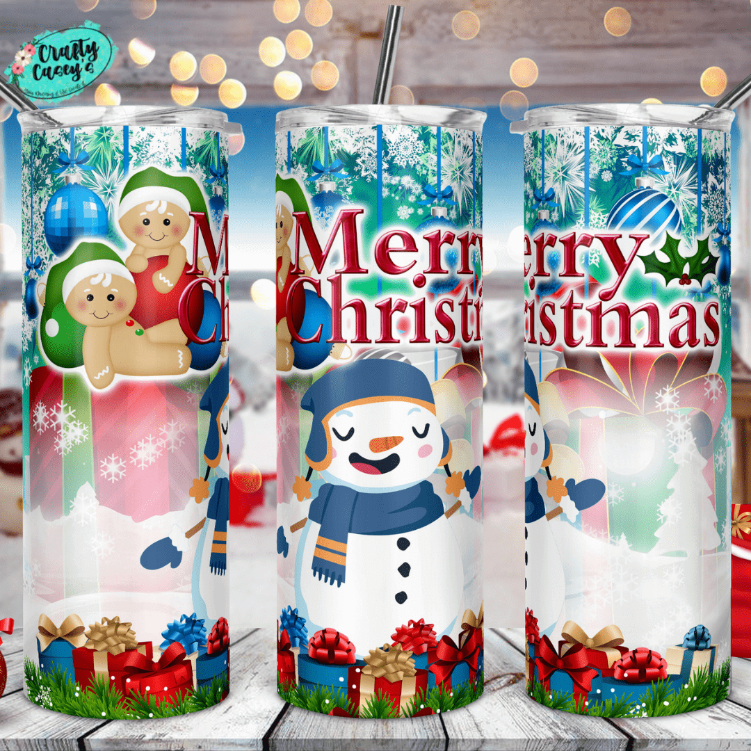 Merry Christmas Snowman & Ginger Bread Man Drink Tumbler