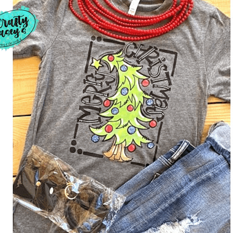 Merry Christmas Tree Lights- T-shirt Crafty Casey's