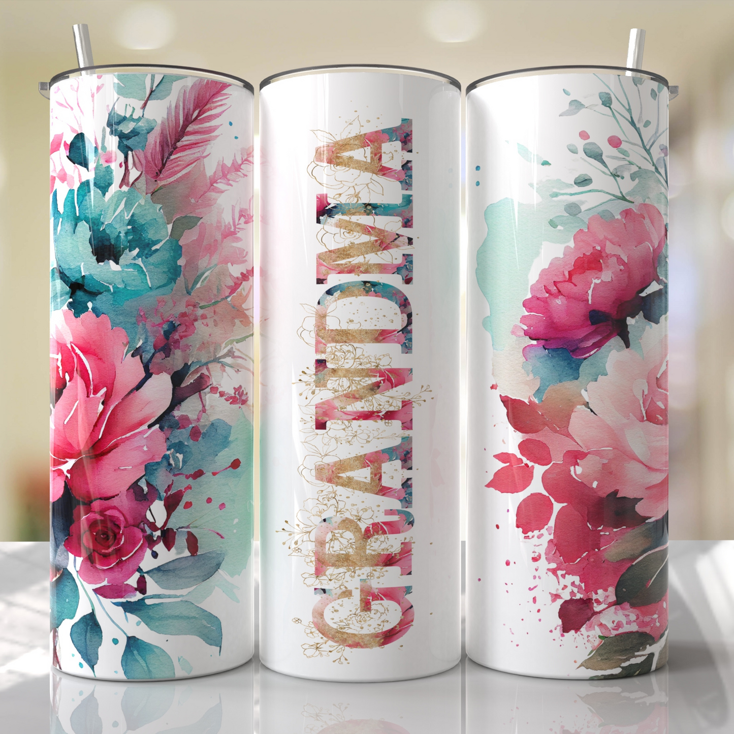 Mom, Grandma, Nanna, Pink Roses Customize With Your Favorite Mama Tumbler