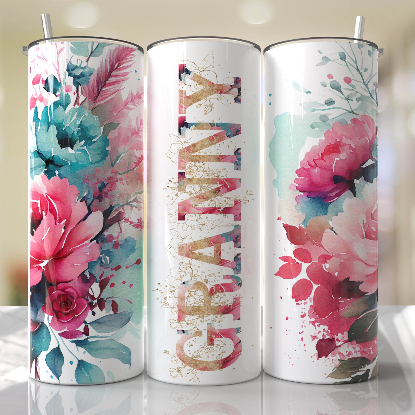 Mom, Grandma, Nanna, Pink Roses Customize With Your Favorite Mama Tumbler
